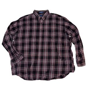 Towncraft Flannel Shirt XXL Tall Gray Red Black Plaid Button Front Long Sleeve